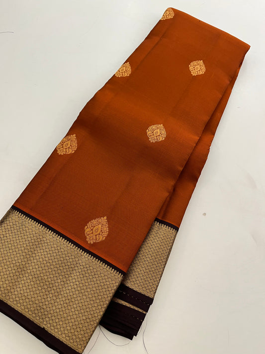 Rust orange x Snuff Kanchipuram Silk Saree