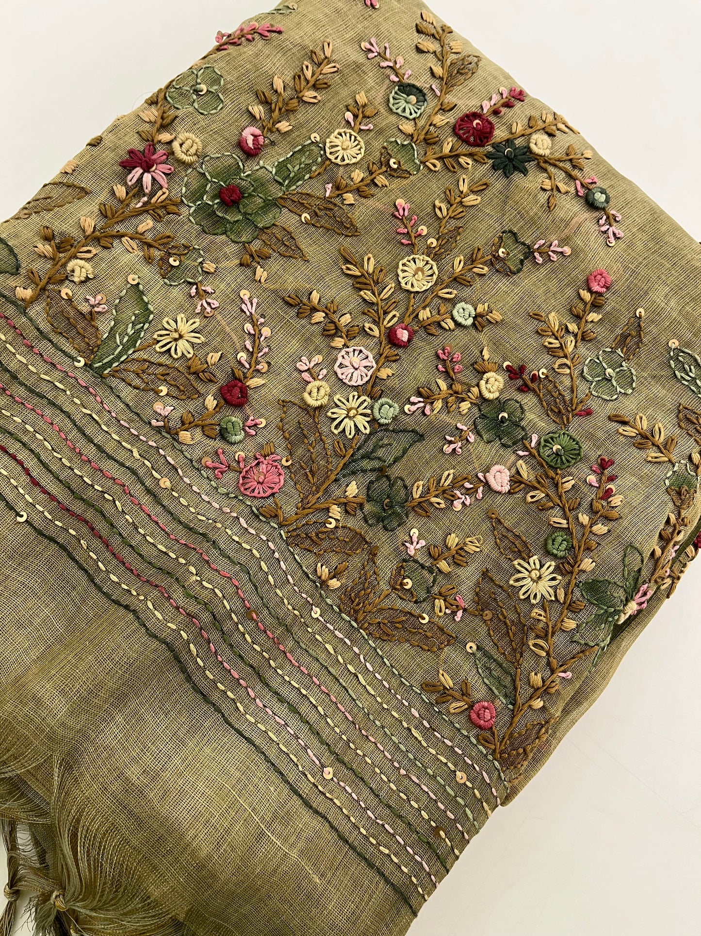 Linen Embroidery Fancy Saree