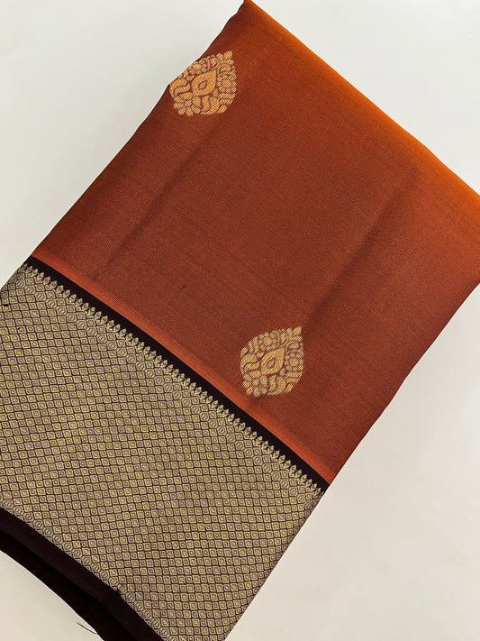 Rust orange x Snuff Kanchipuram Silk Saree