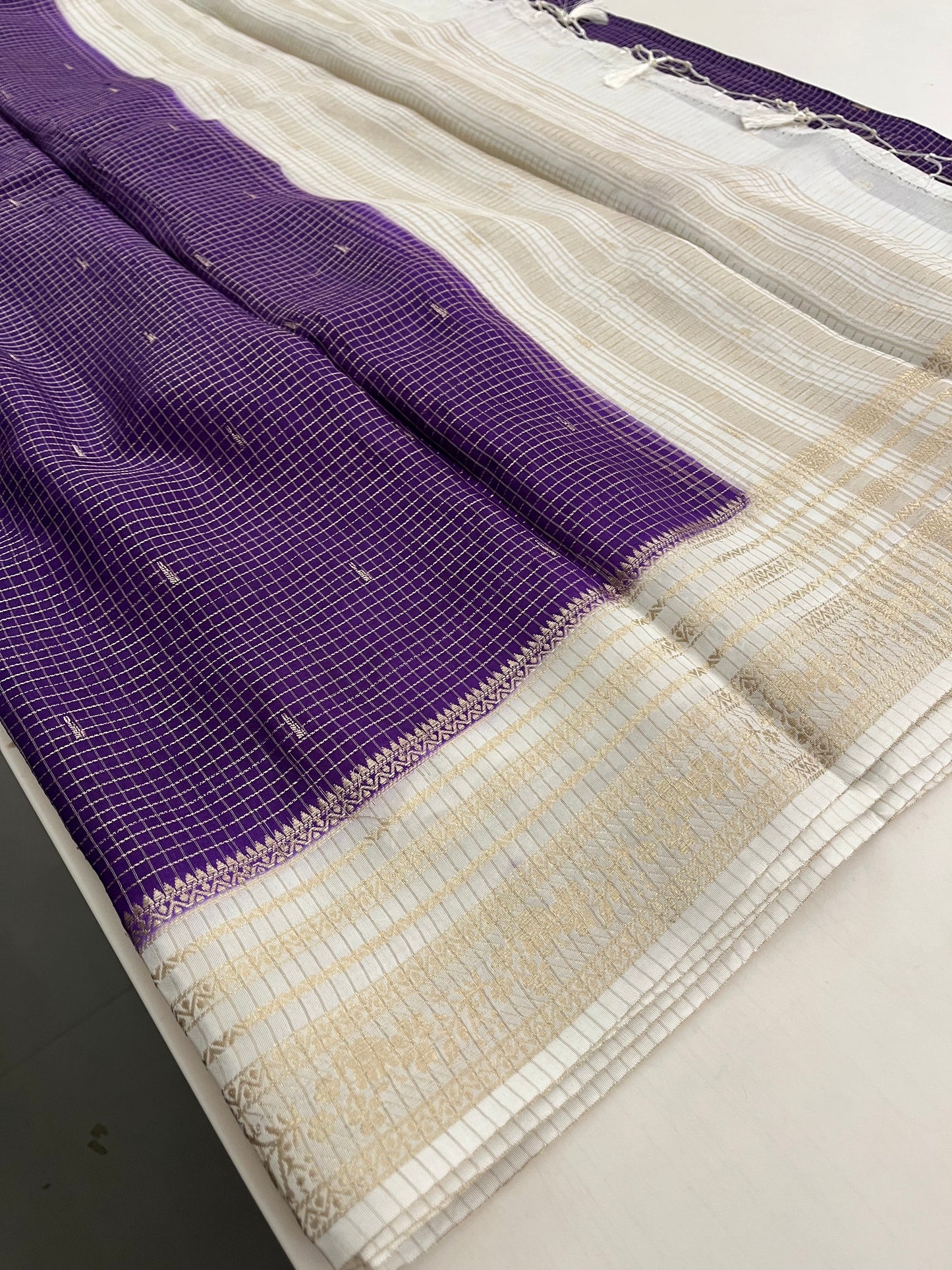 Banarasi viscose crape purple micro checks butties