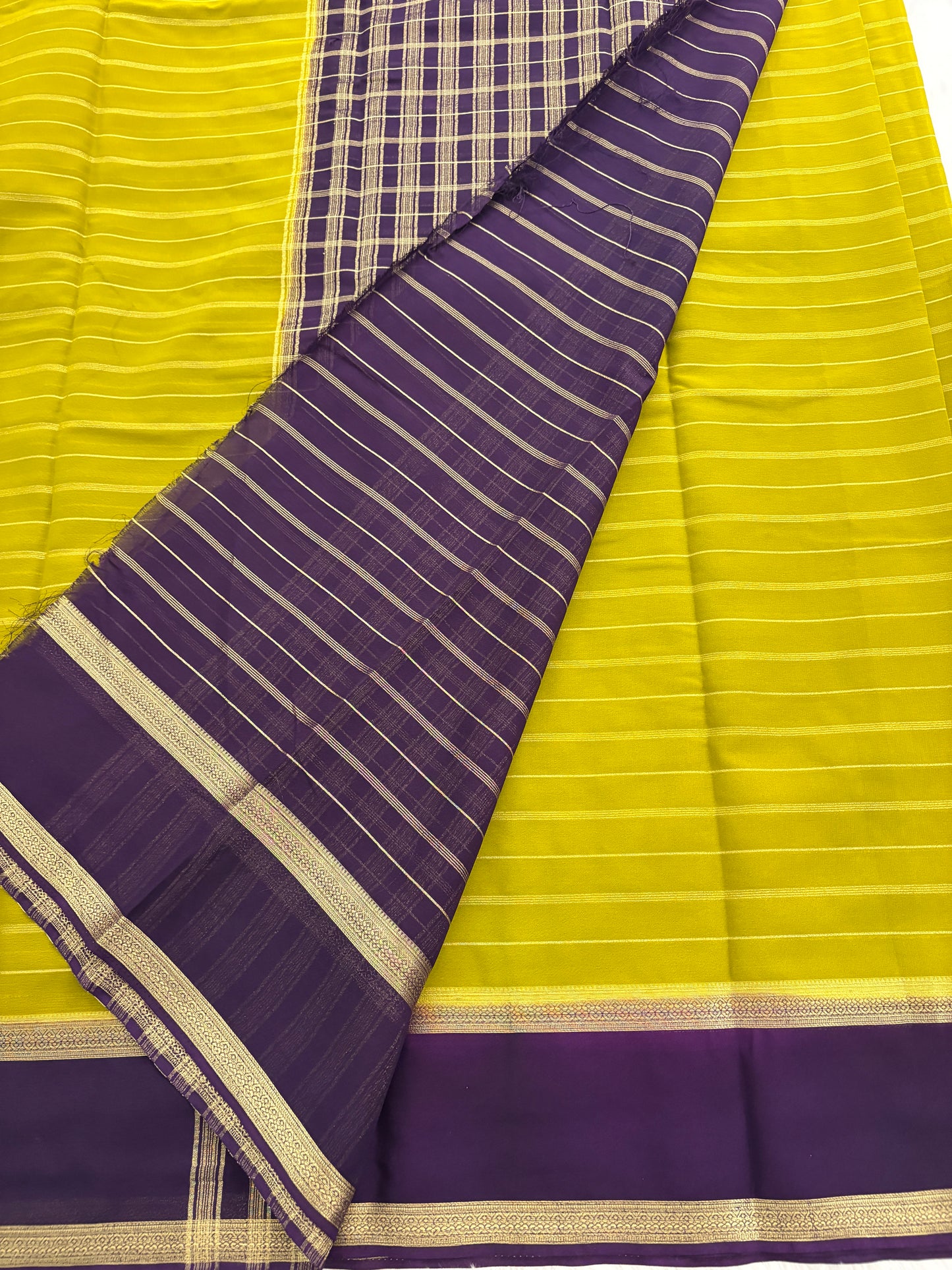 Mehendi Green X Purple Striped Soft Semi Mysore Silk Saree-J117