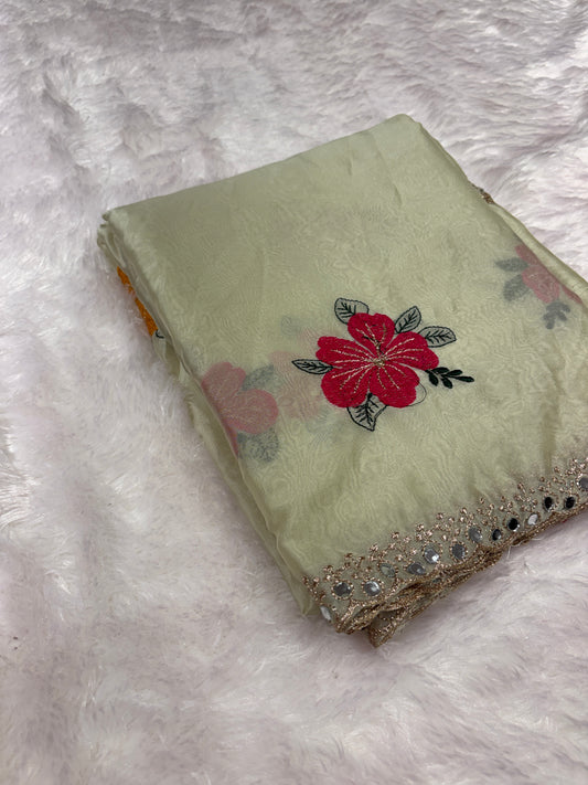 Gold X Rani Pink Glass work organza sarees-1401