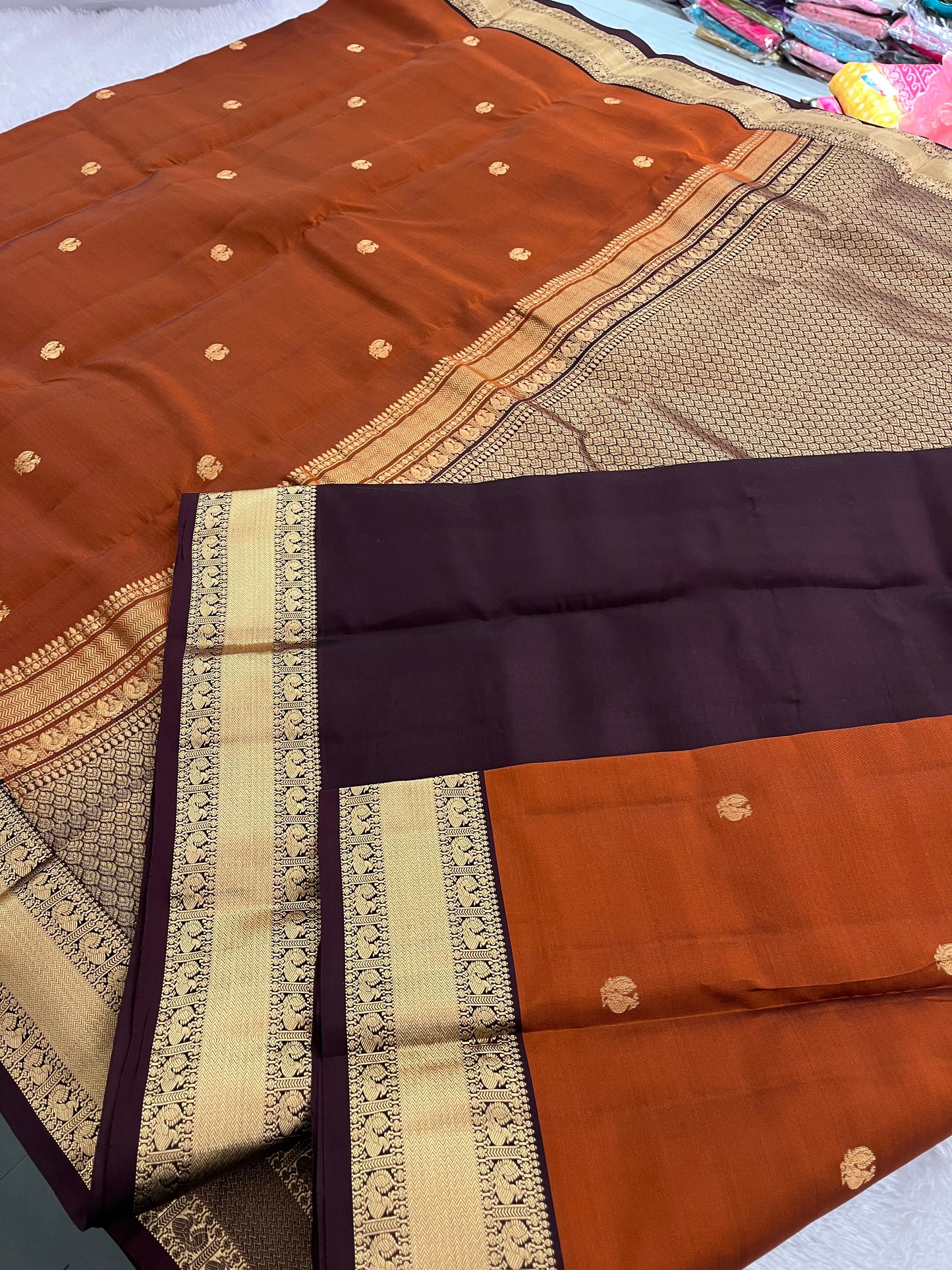 Rustic Orange X Wine Kanchi Pattu Saree