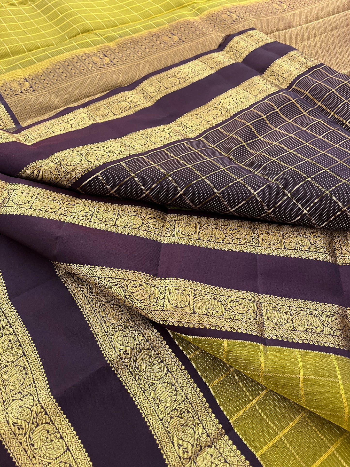 Kancheepuram silk saree Olive x wine