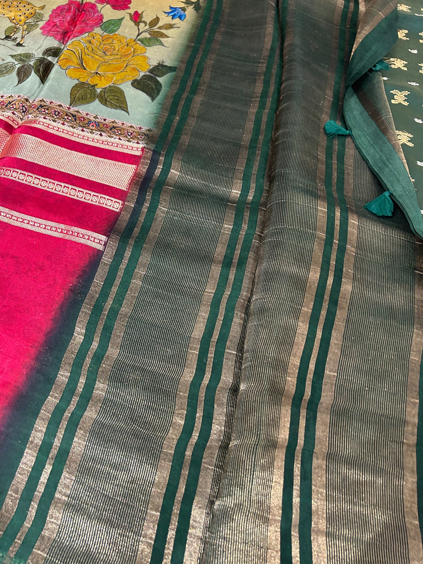 Kalamkari Printed Semi Mysore Silk Saree Pink-AP16