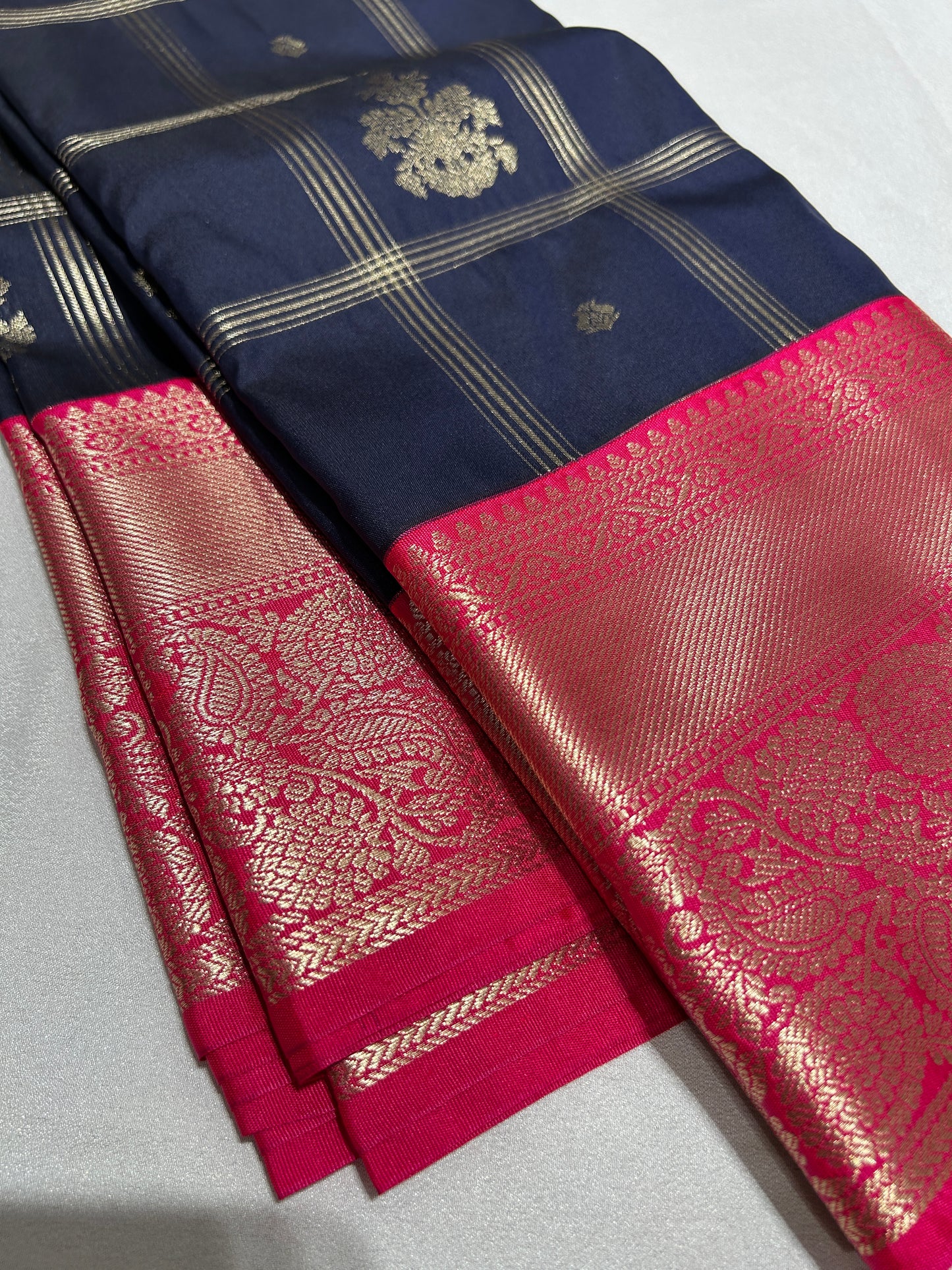Navy Blue X Pink Semi Silk Saree