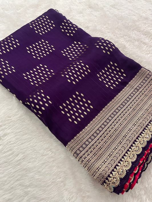Designer Viscose Banarsi With Scallop Border-M10