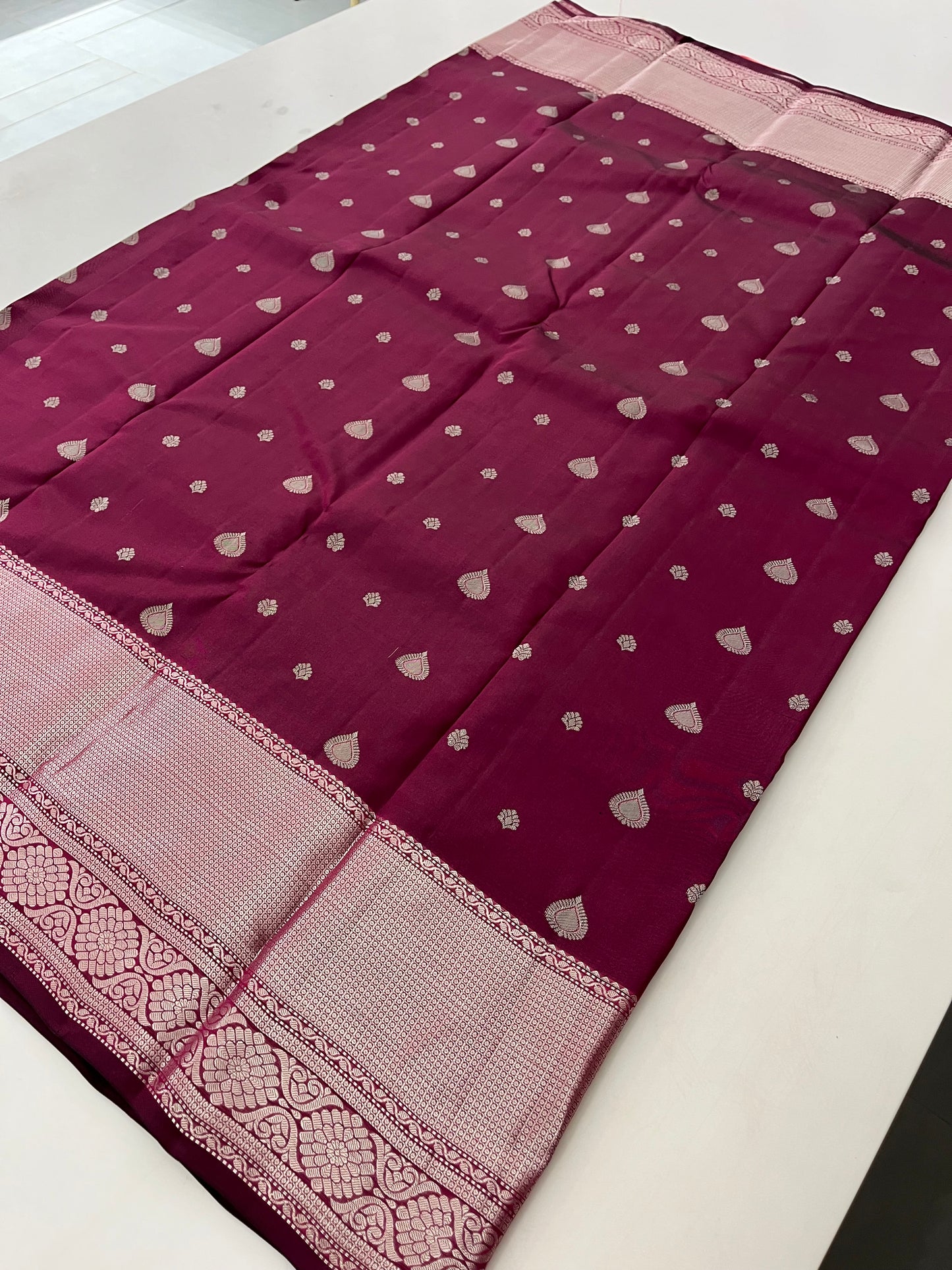 Wine X Baby pink Puremix silk saree