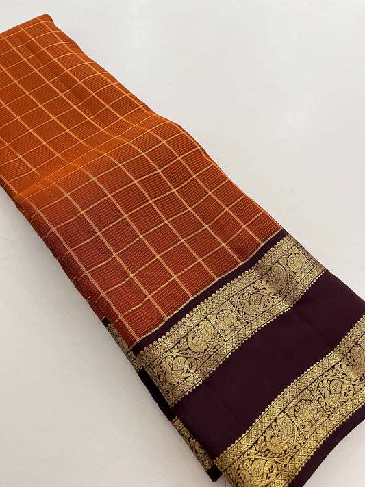 Kancheepuram silk saree Rustic orange x wine