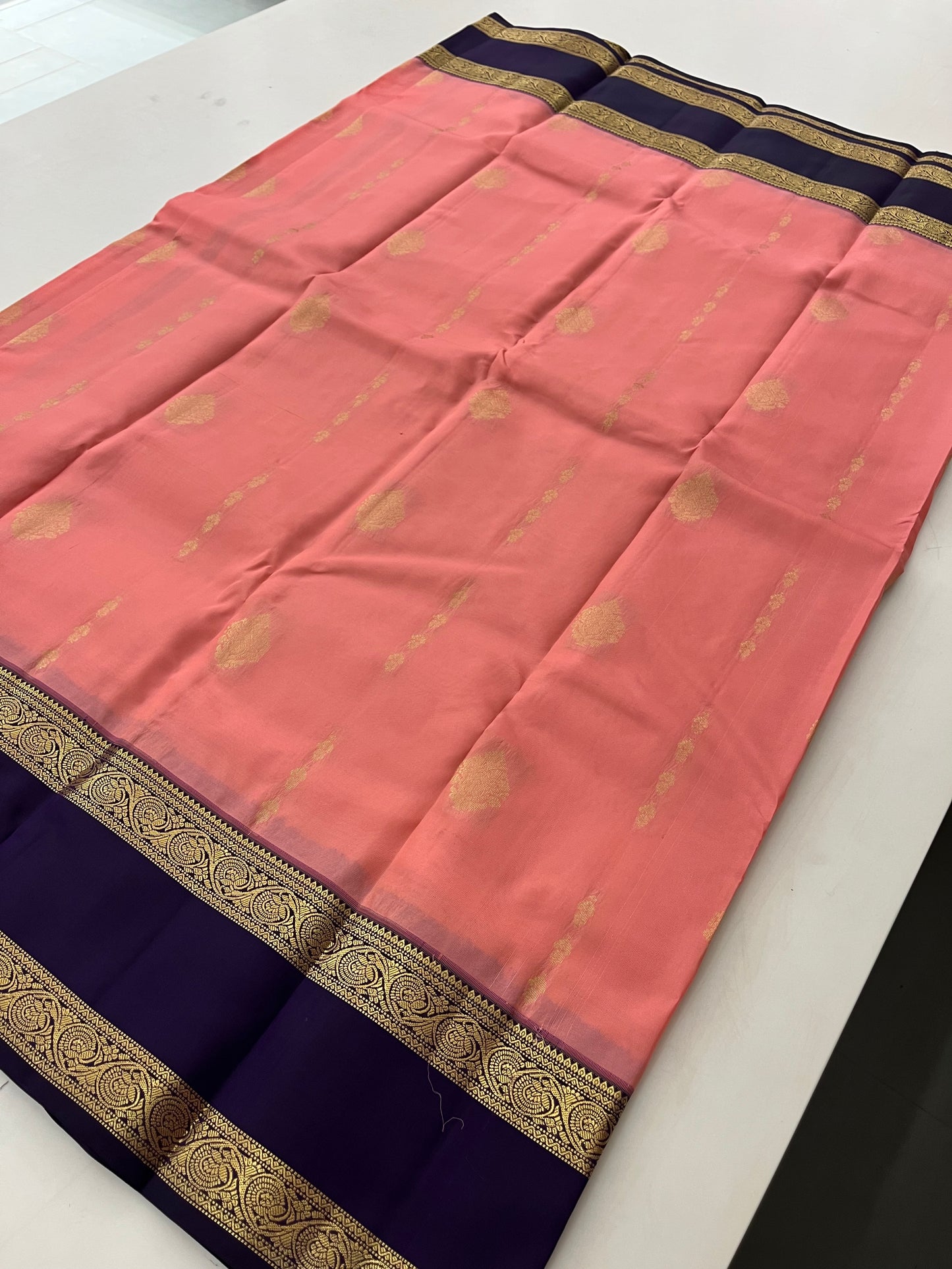 Peach X purple Puremix silk saree