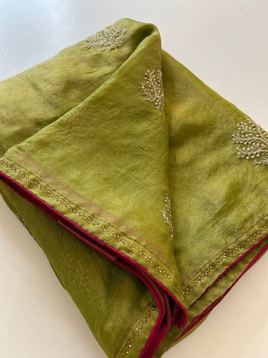 Laser Chiffon Work Saree