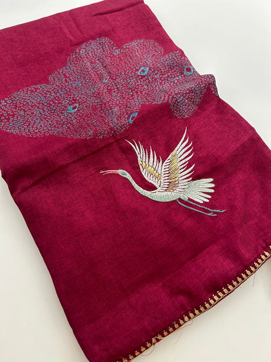 Tussar Premium With Weaving Flamingo Buttas-M21