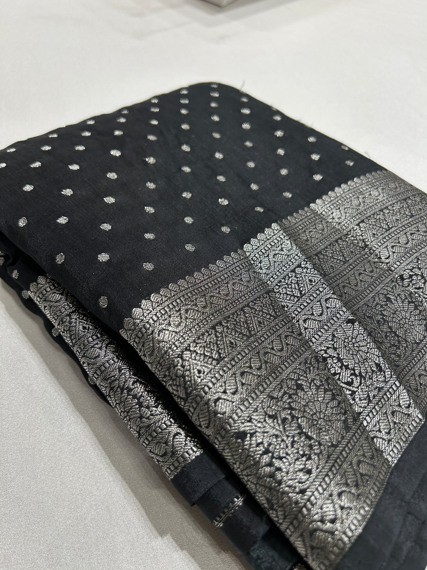 Black Silver Designer Cotton Saree