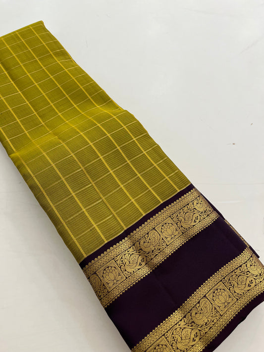 Kancheepuram silk saree Olive x wine