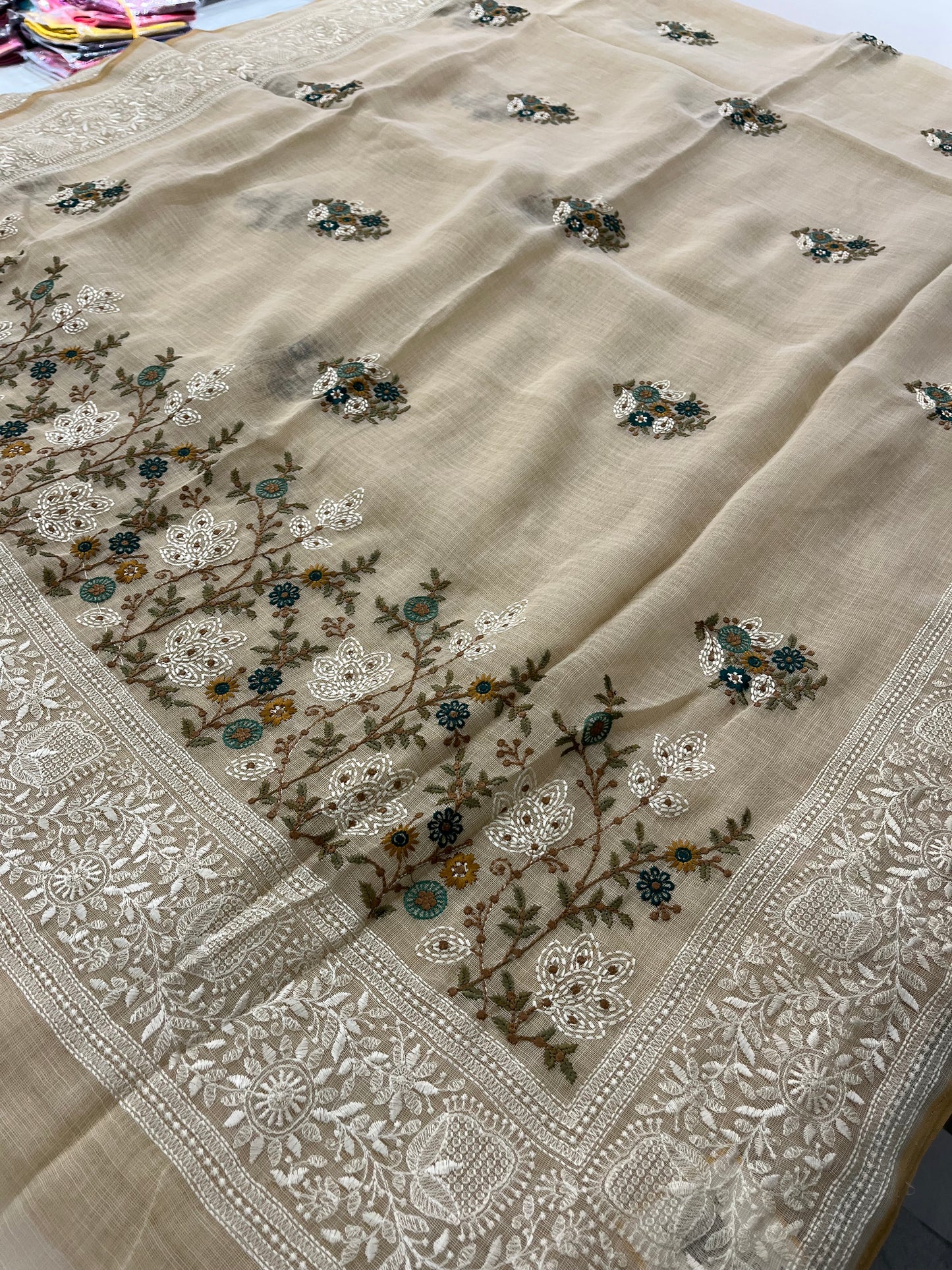 Linen embroidery fancy saree