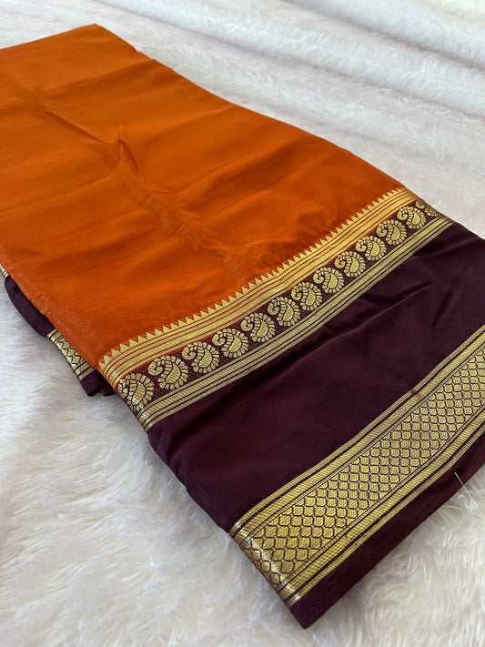 Rustic orange x deep wine semi Mysore silk