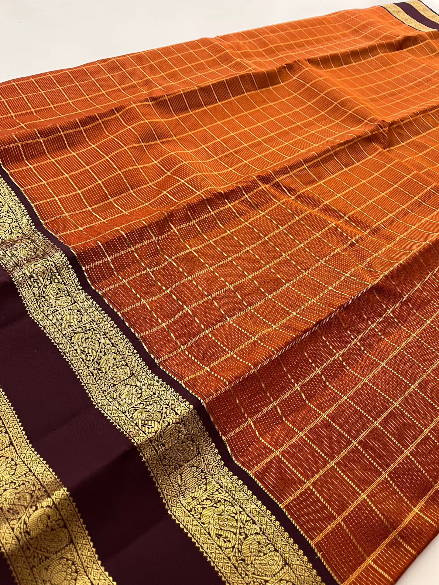 Kancheepuram silk saree Rustic orange x wine