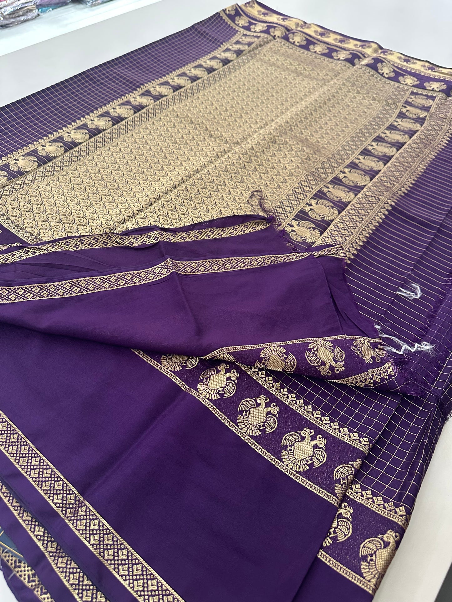 Fancy Checks Crape Silk Saree -M30