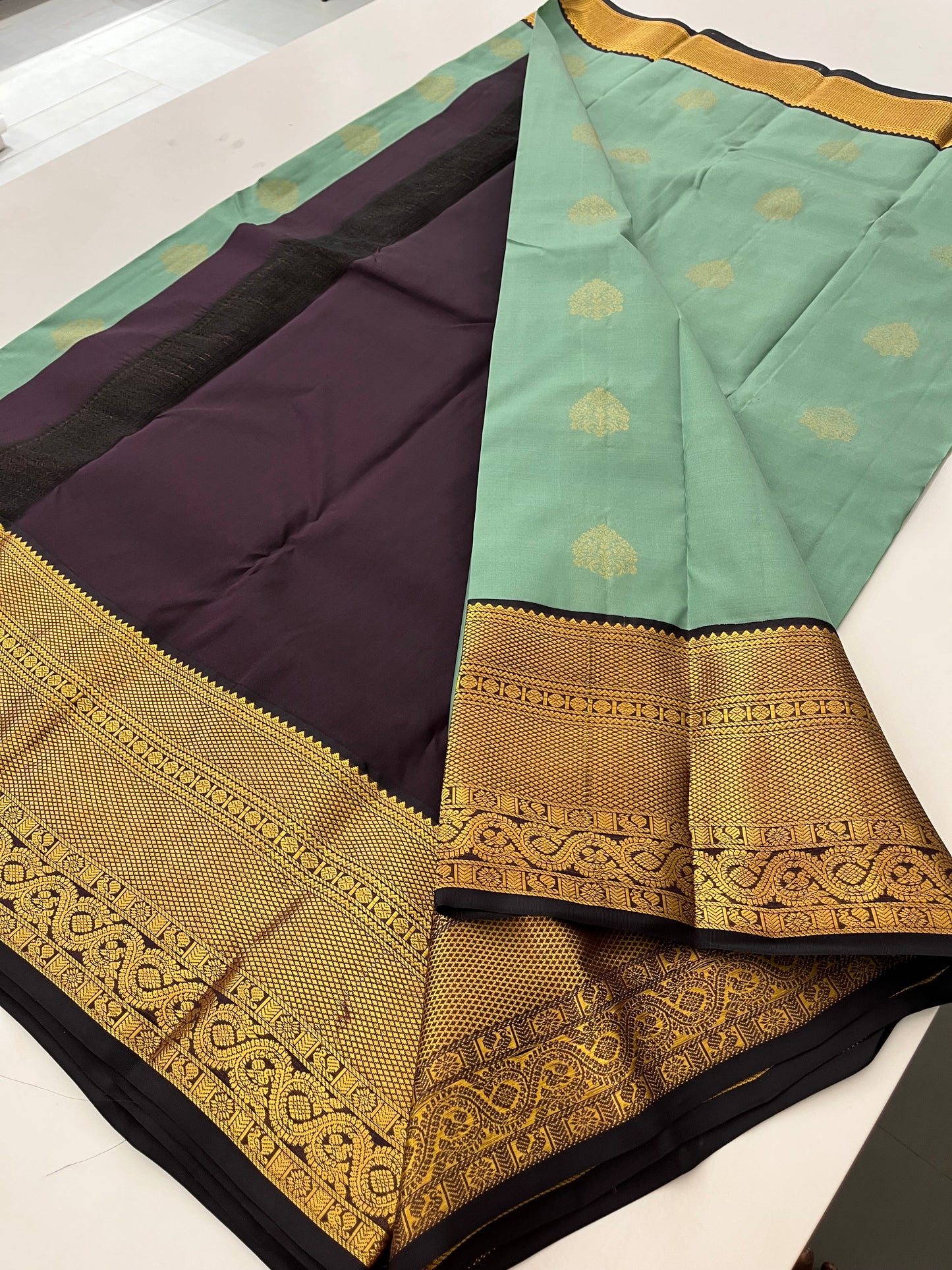 Seagreen Xsnuff Puremix silk saree