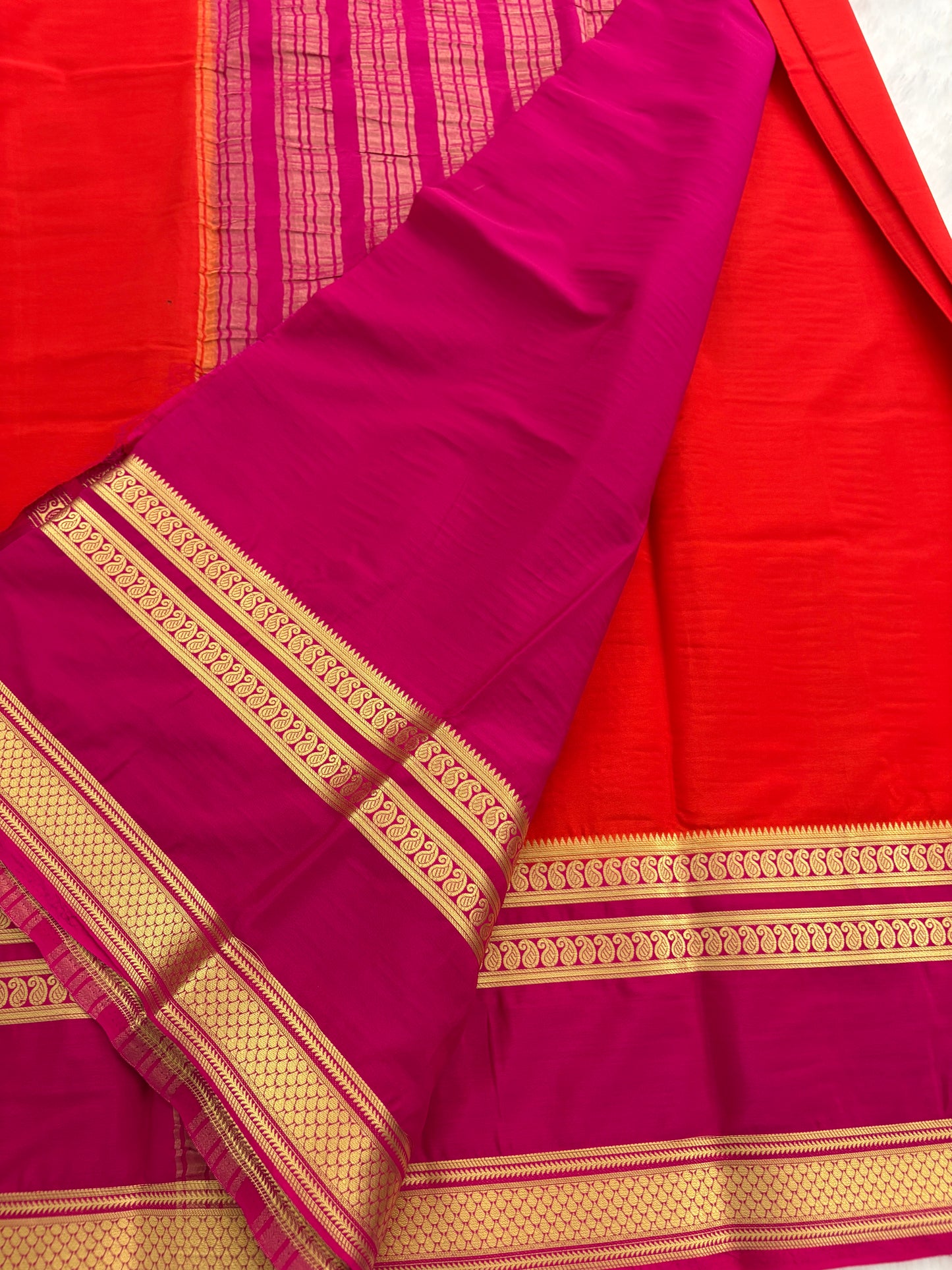 Orange X Pink Bentex Border Semi Mysore Silk Saree-J1111