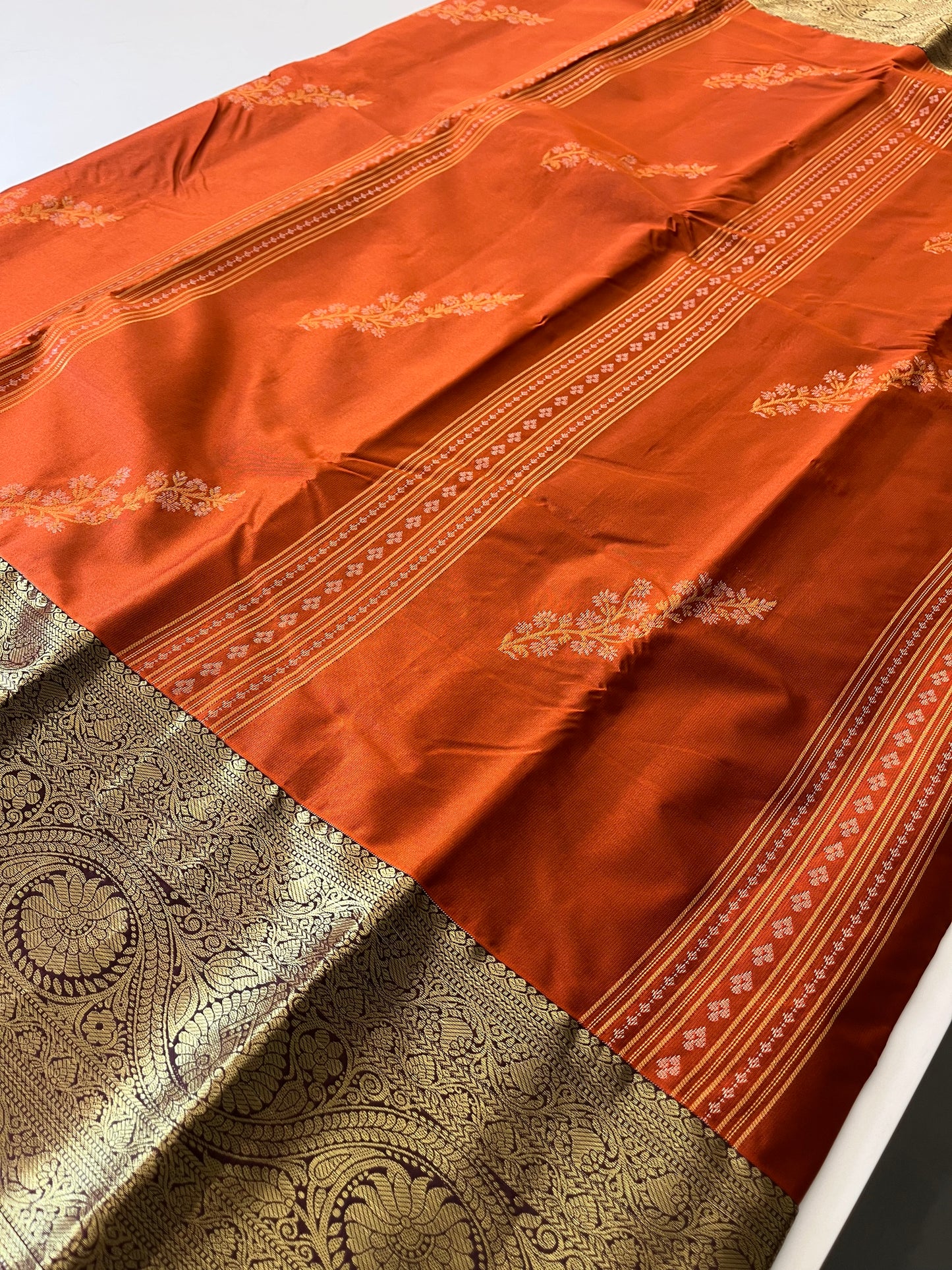 Rust orange x deep wine semi Pattu saree