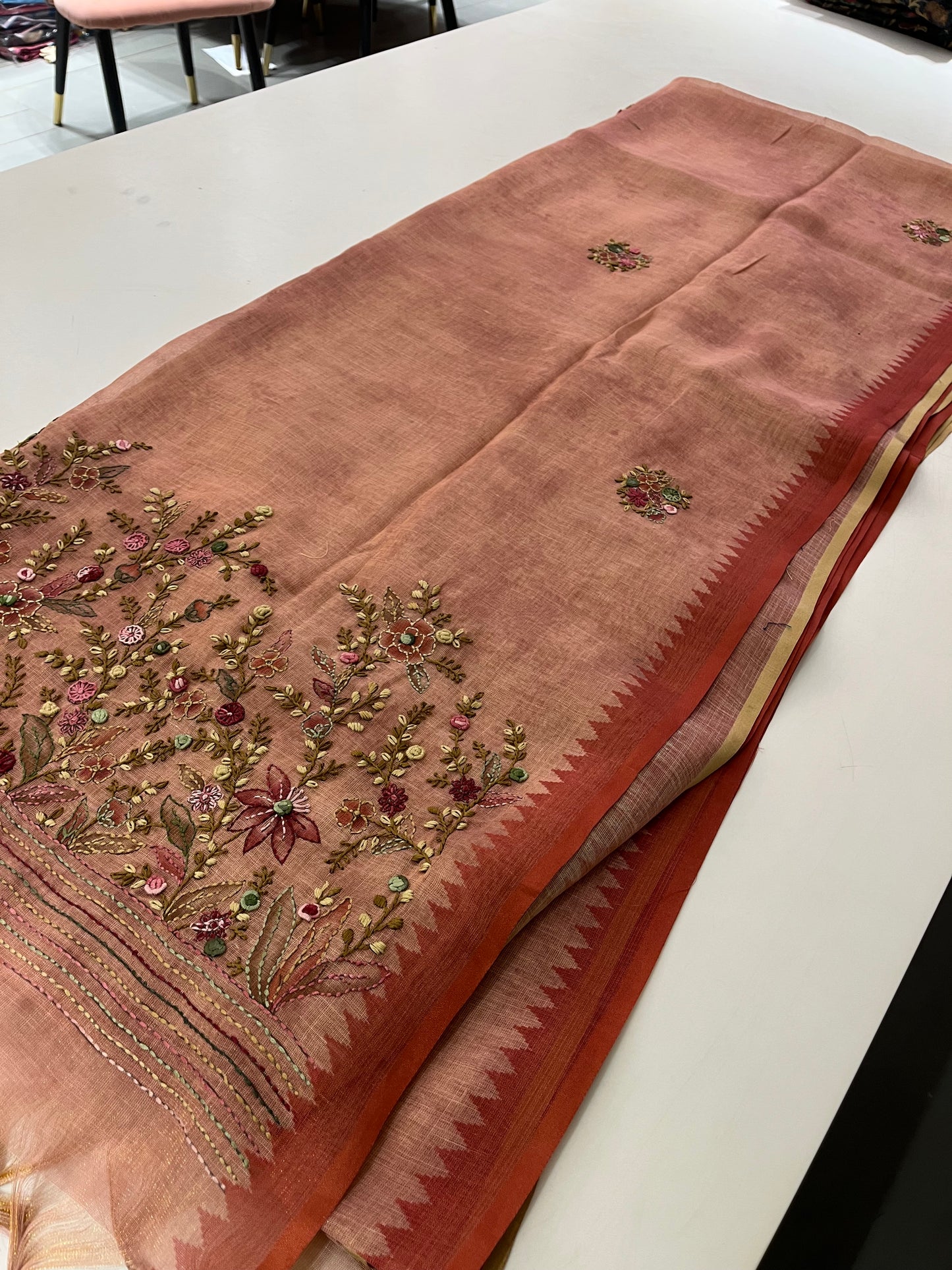 Linen Embroidery Fancy Saree