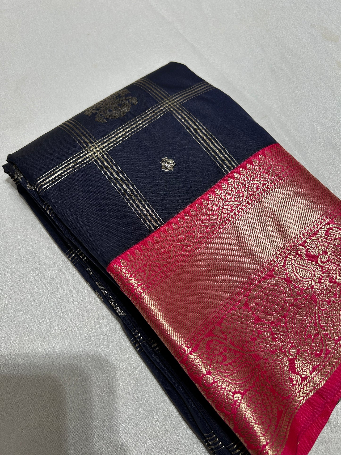 Navy Blue X Pink Semi Silk Saree