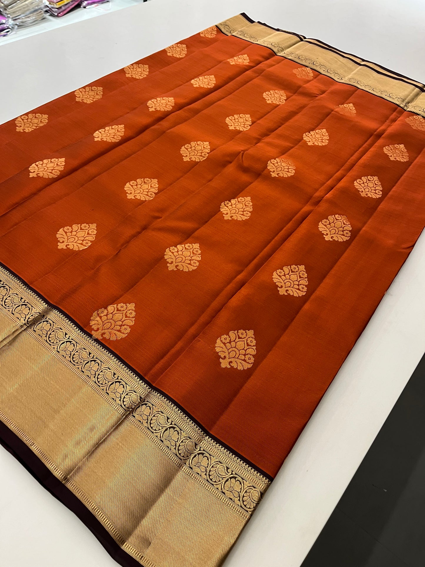 Rust orange x Snuff Kanchipuram Silk Saree