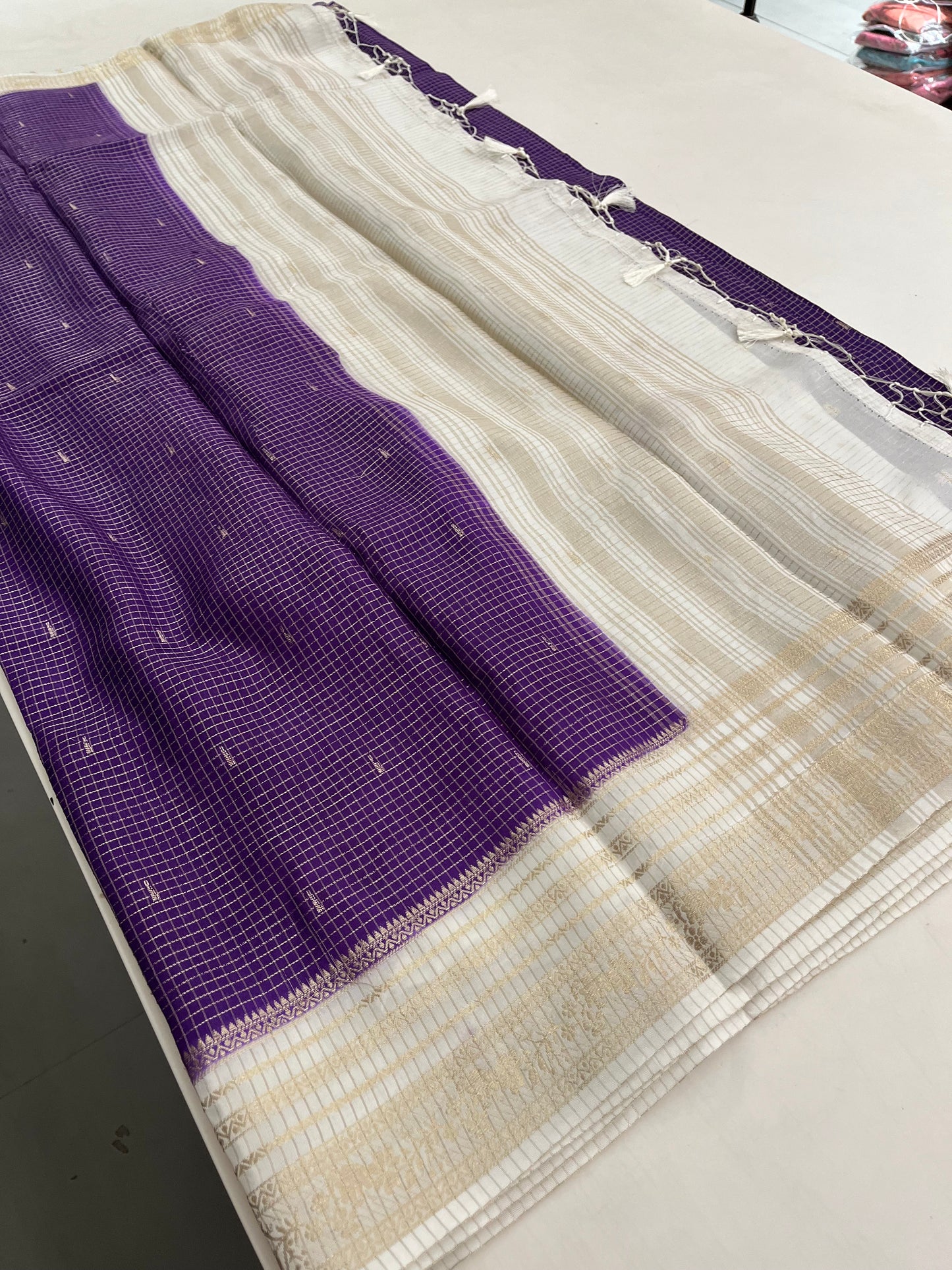 Banarasi viscose crape purple micro checks butties
