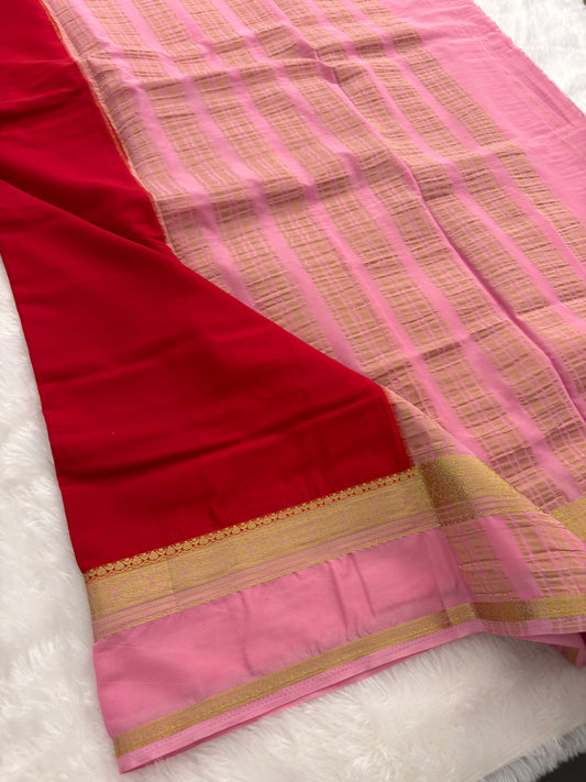Red X Pink Small Bentex Semi mysore Silk Saree-J1115