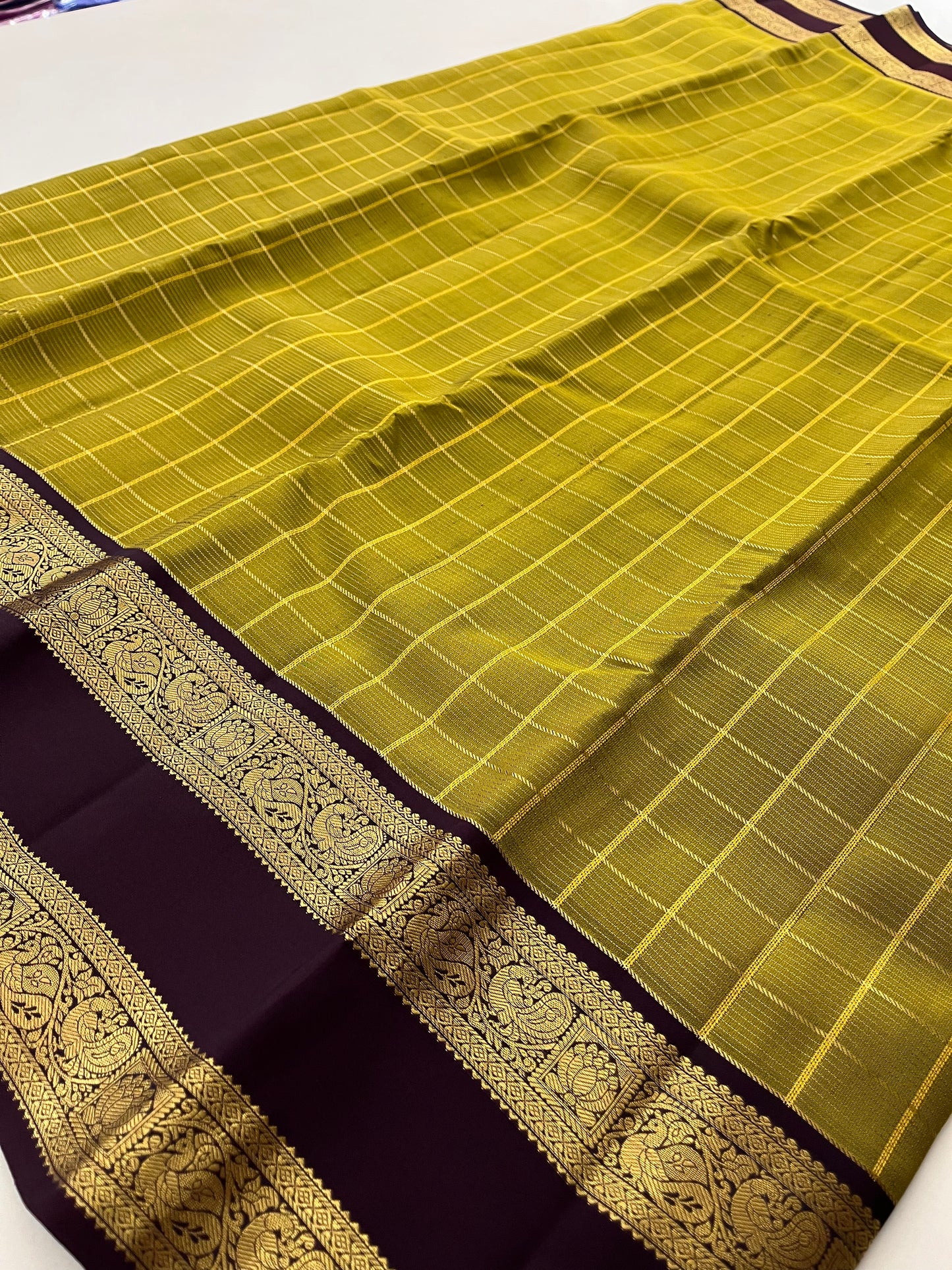 Kancheepuram silk saree Olive x wine