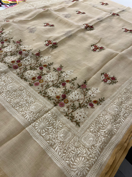 Linen embroidery fancy saree