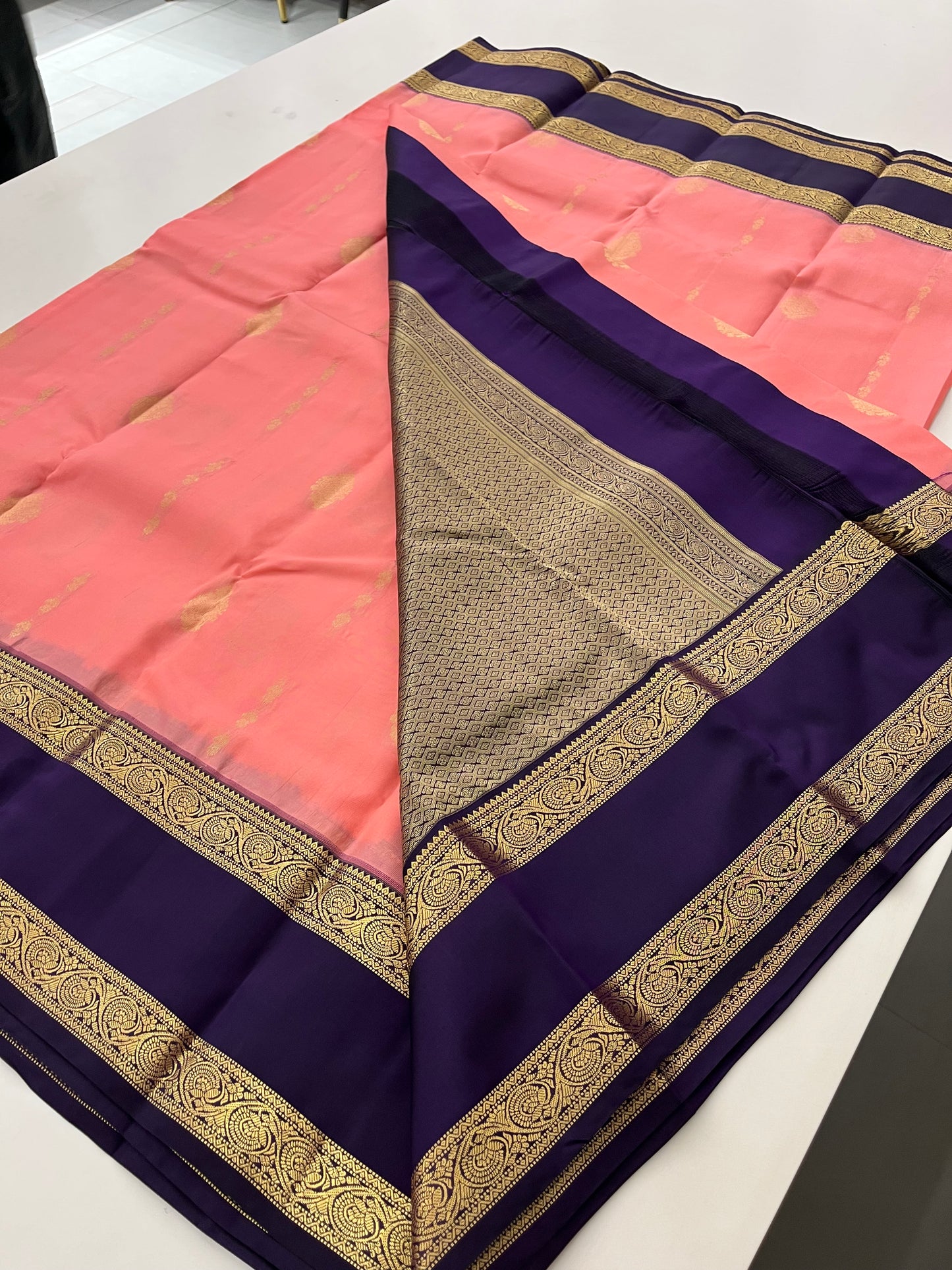 Peach X purple Puremix silk saree