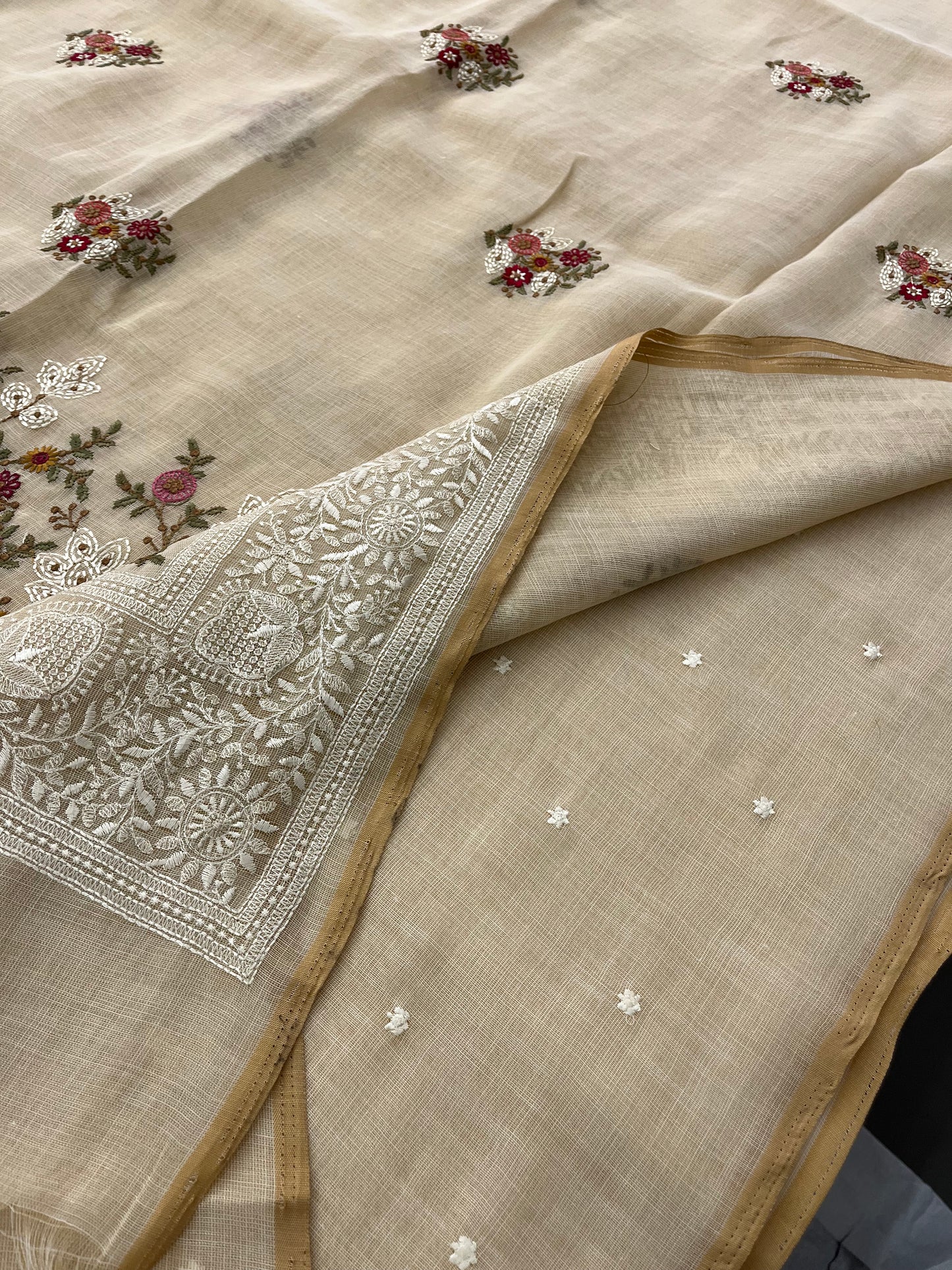 Linen embroidery fancy saree