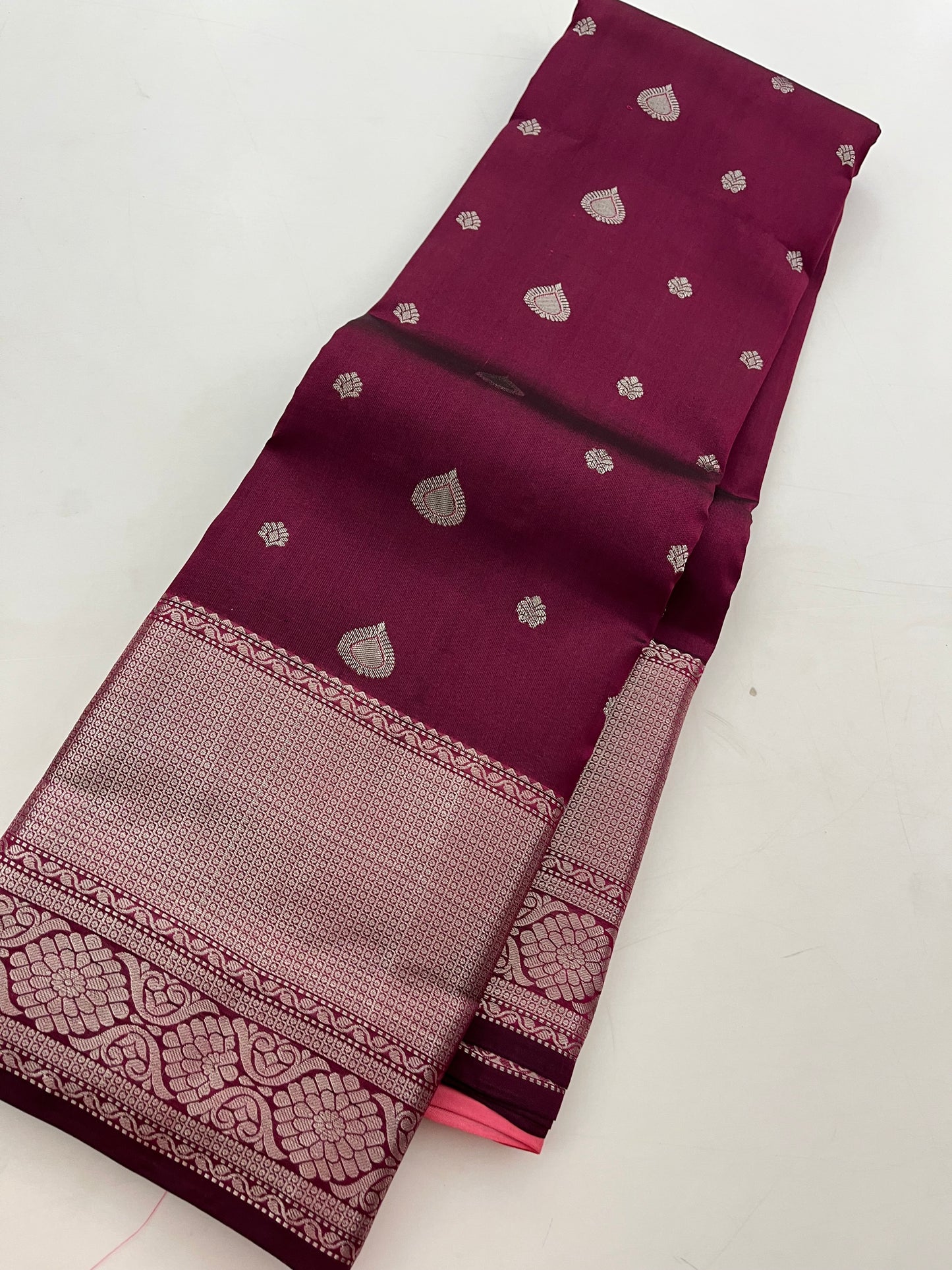 Wine X Baby pink Puremix silk saree