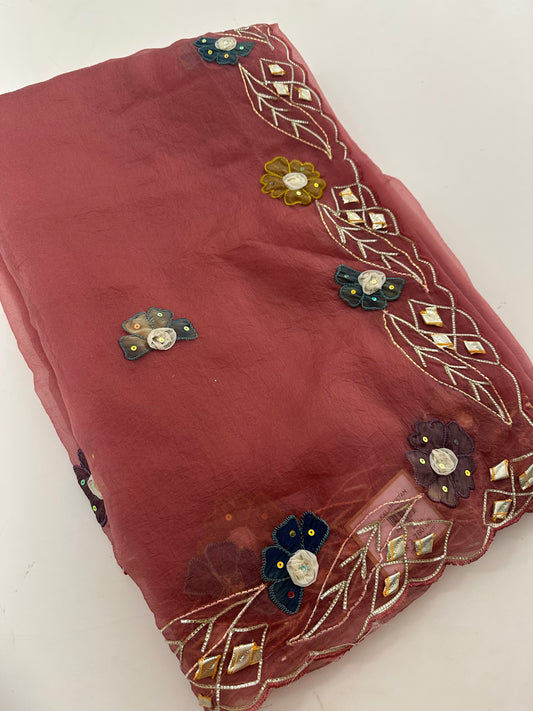 Organza Appliqué Work saree -M27