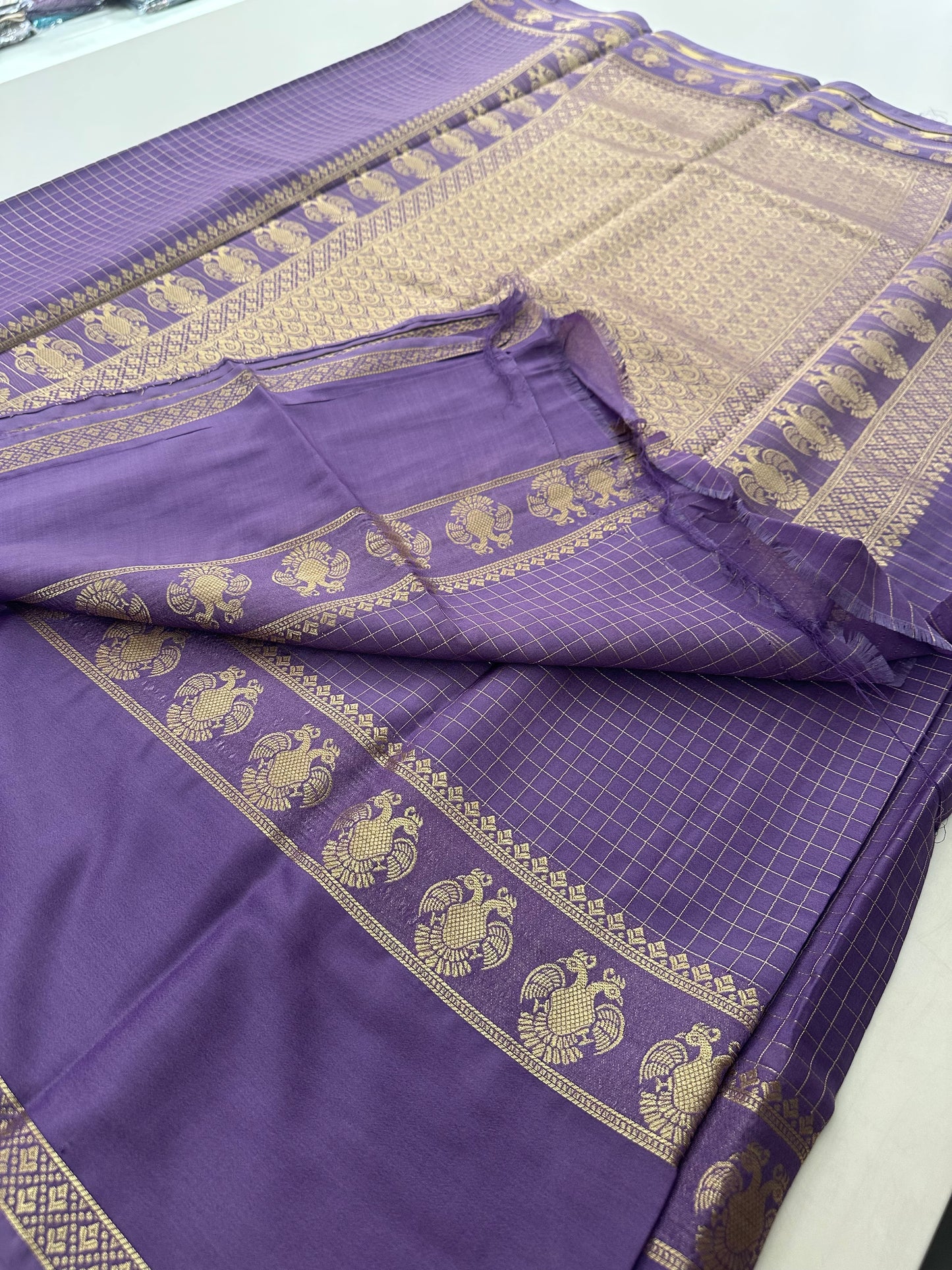 Fancy Checks Crape Silk Saree -M30