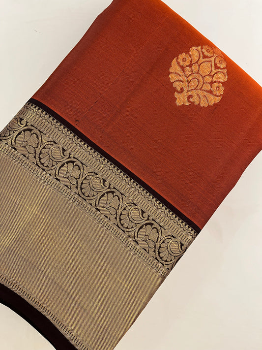 Rust orange x Snuff Kanchipuram Silk Saree