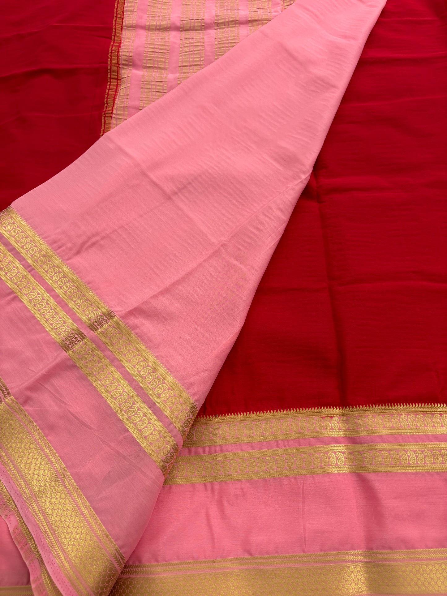 Red X pink Bentex Border Semi Mysore Silk Saree-J119