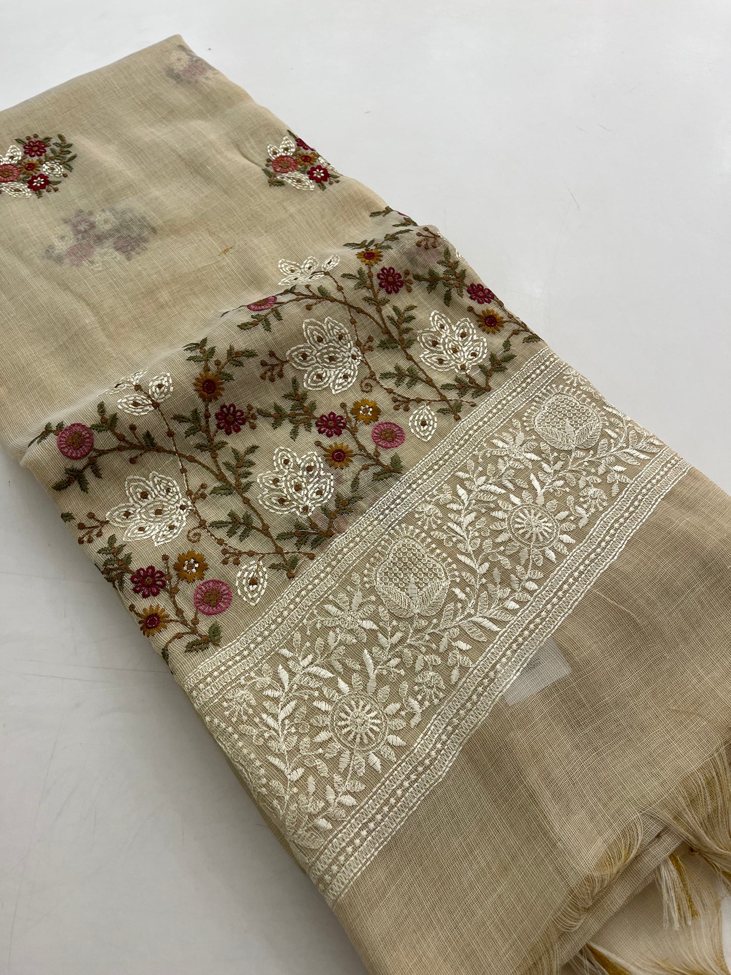 Linen embroidery fancy saree