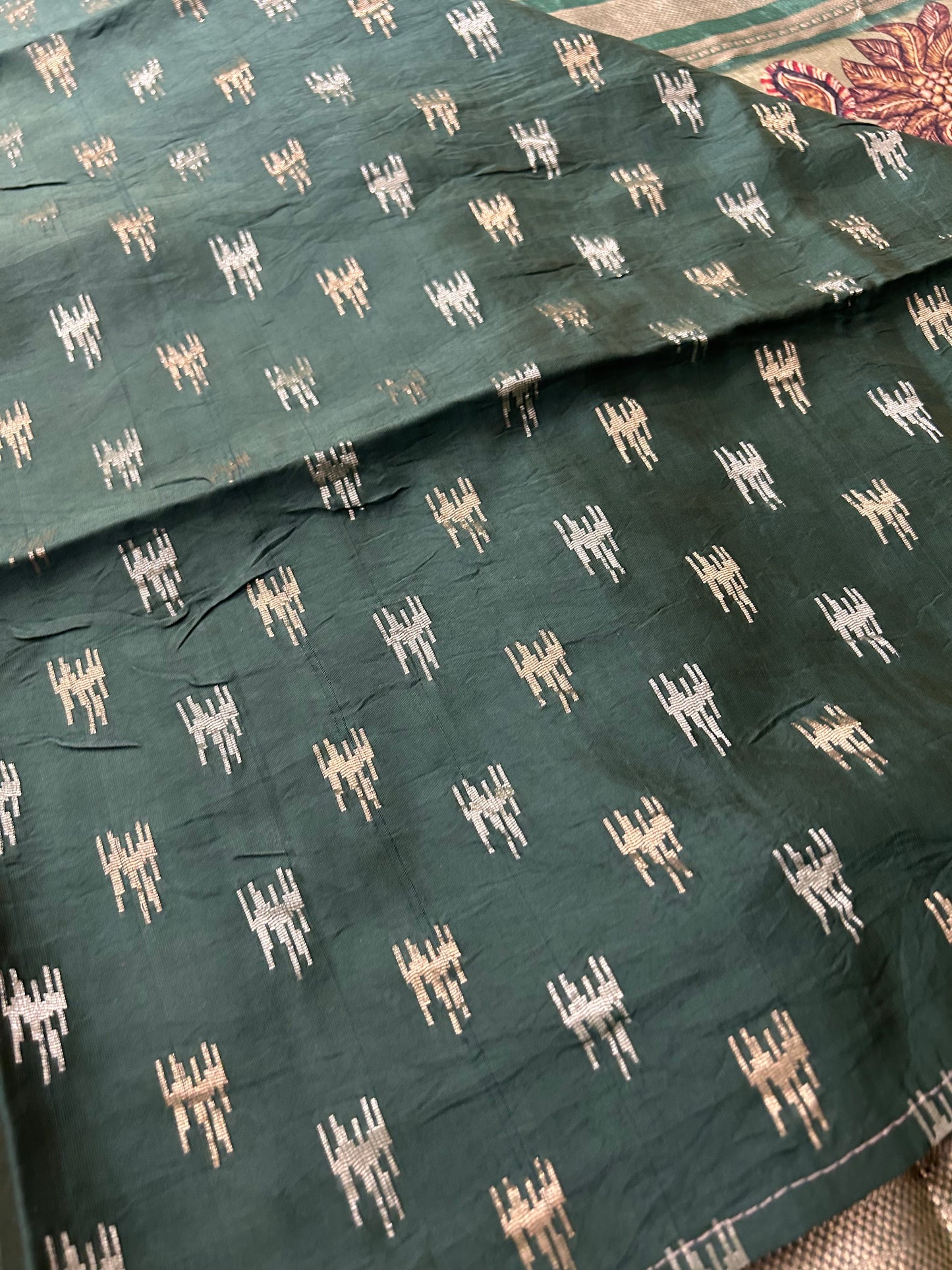 Kalamkari Printed Semi Mysore Silk Saree Pista Green-AP16