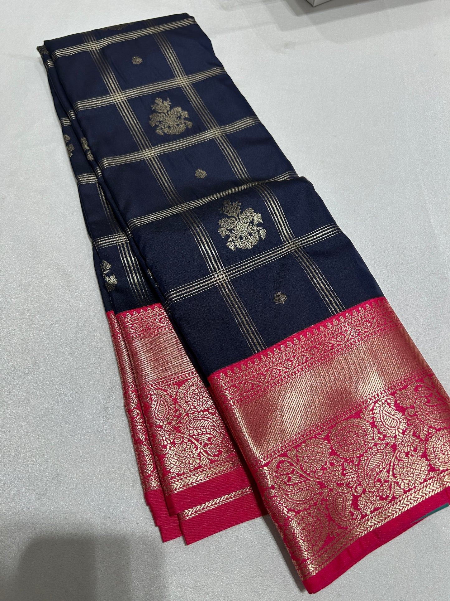 Navy Blue X Pink Semi Silk Saree