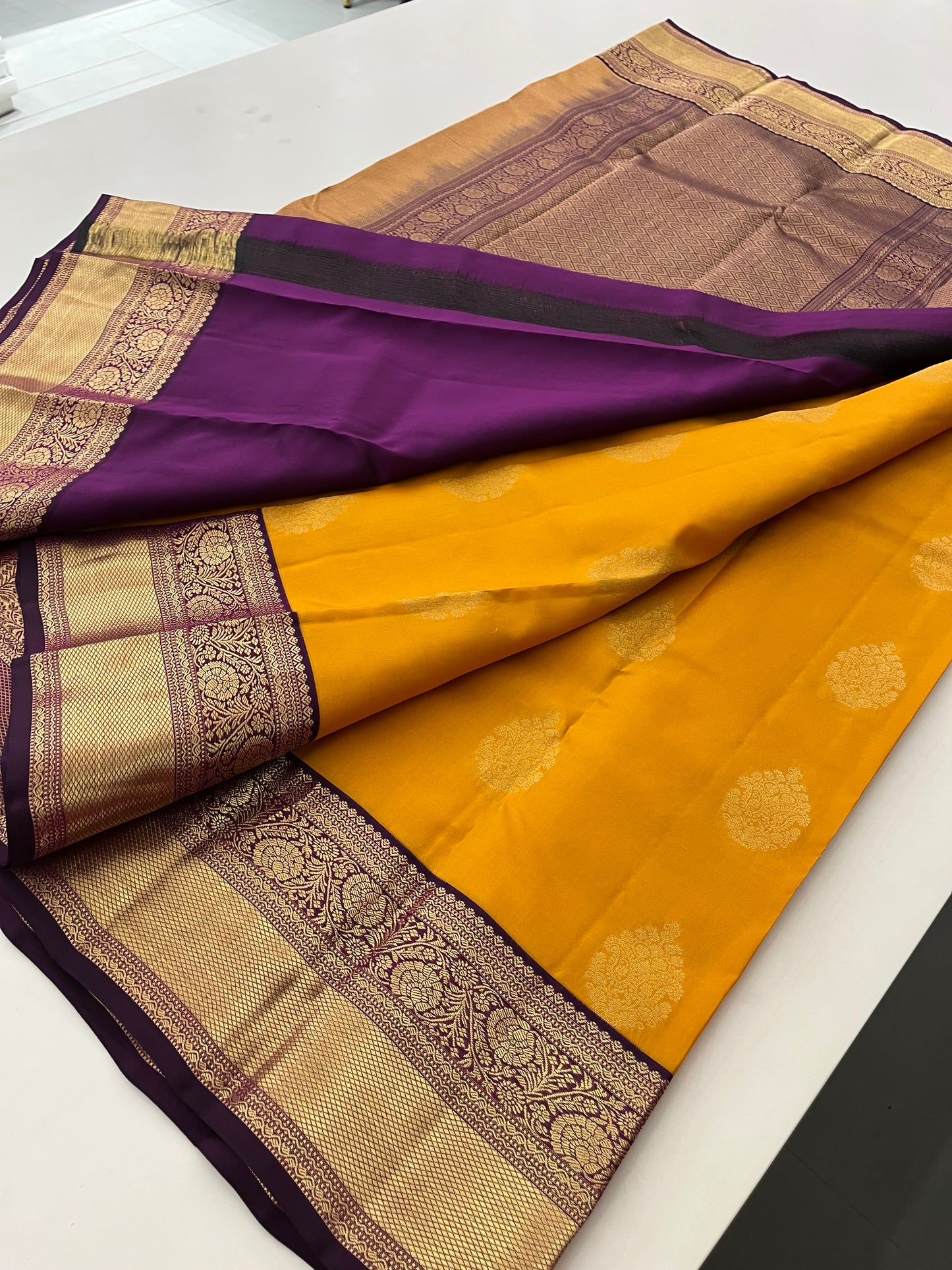 Mango Yellow X purple Puremix silk saree