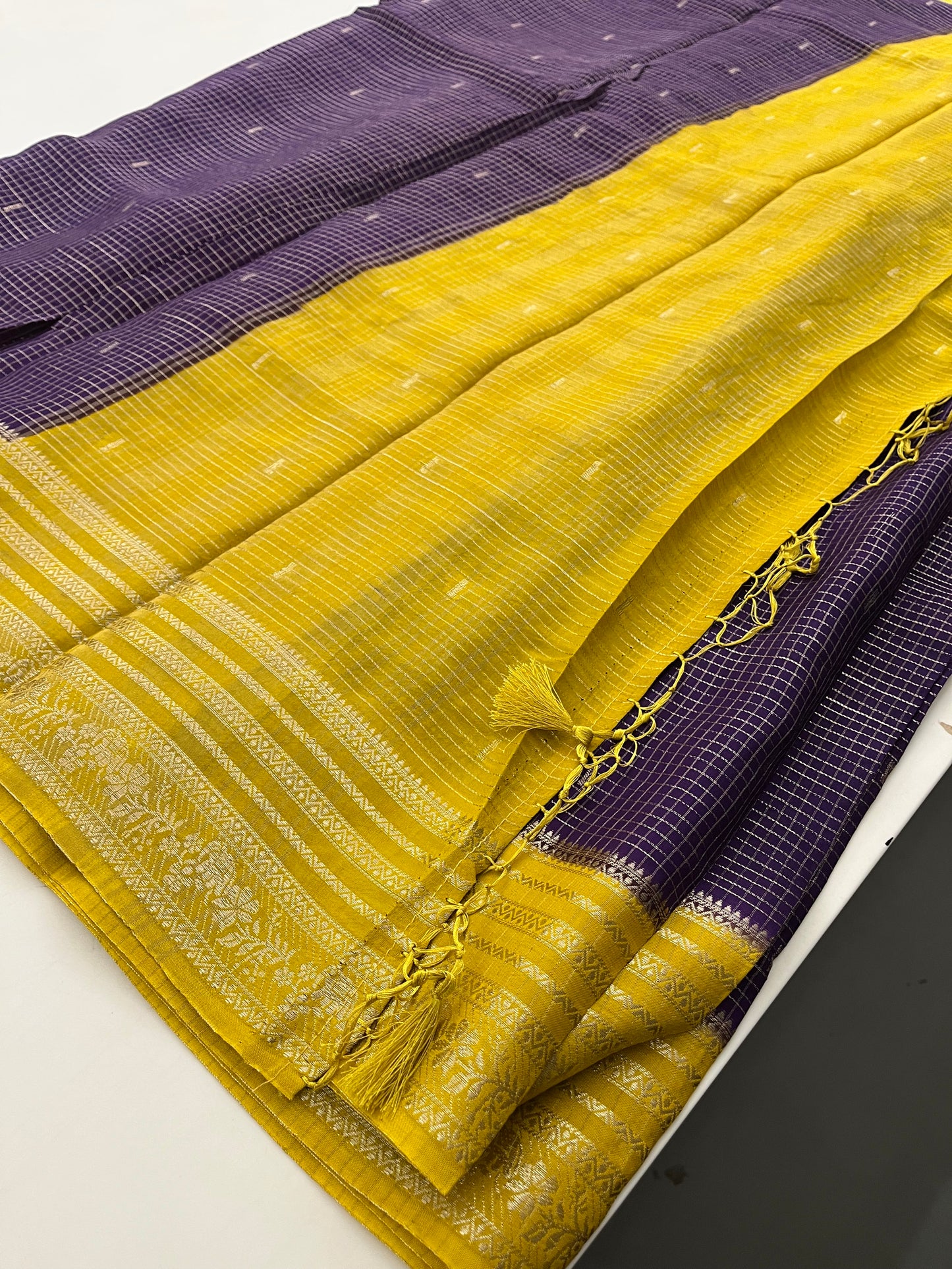 Banarasi viscose crape purple micro checks butties
