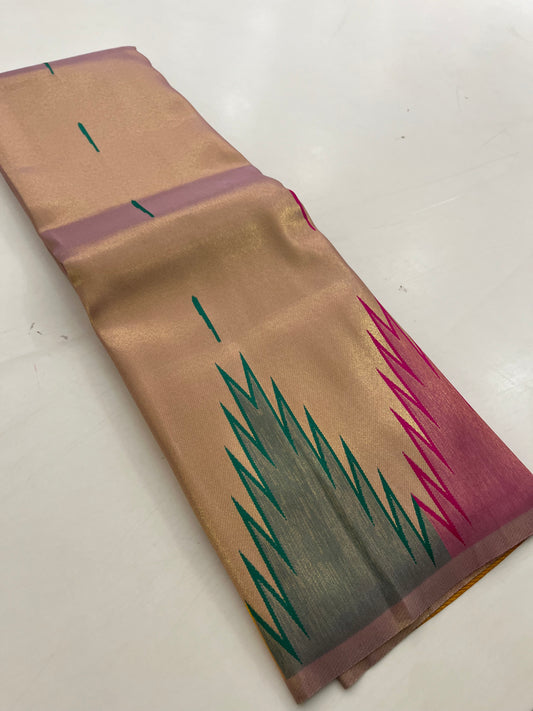 Gold Tissue Silk Temple Design-1028