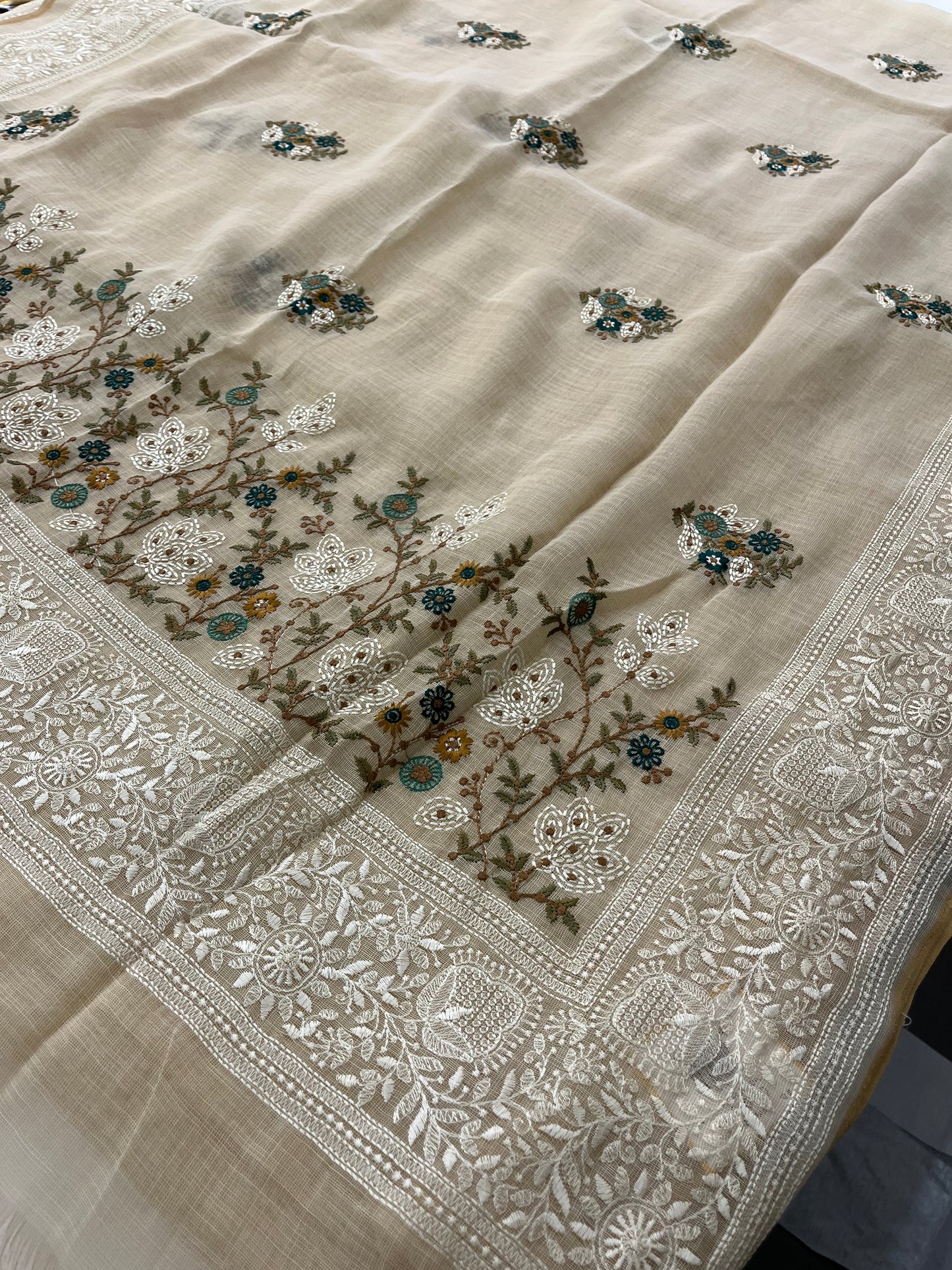 Linen embroidery fancy saree