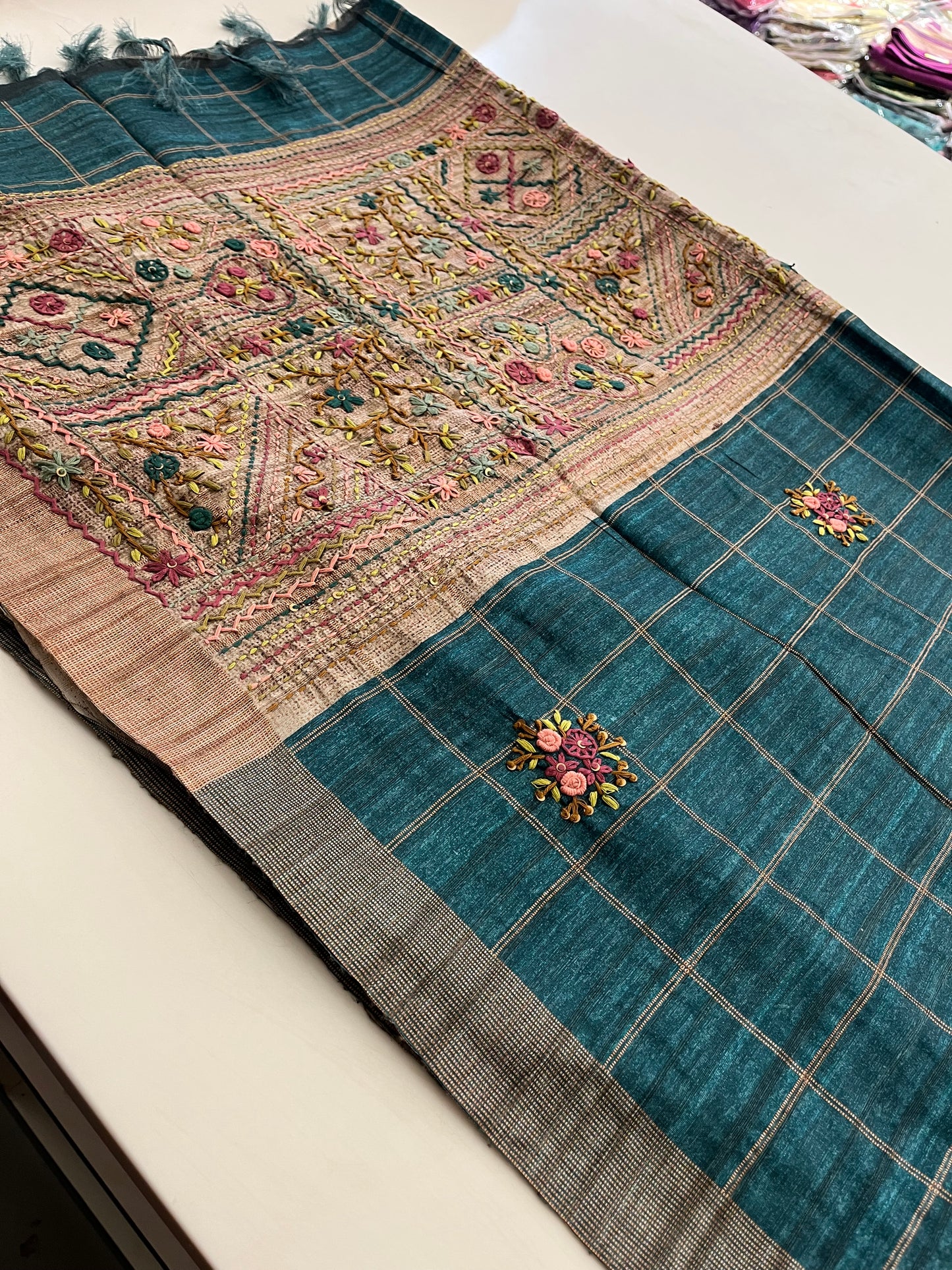 Lenin Embroidery Fancy saree