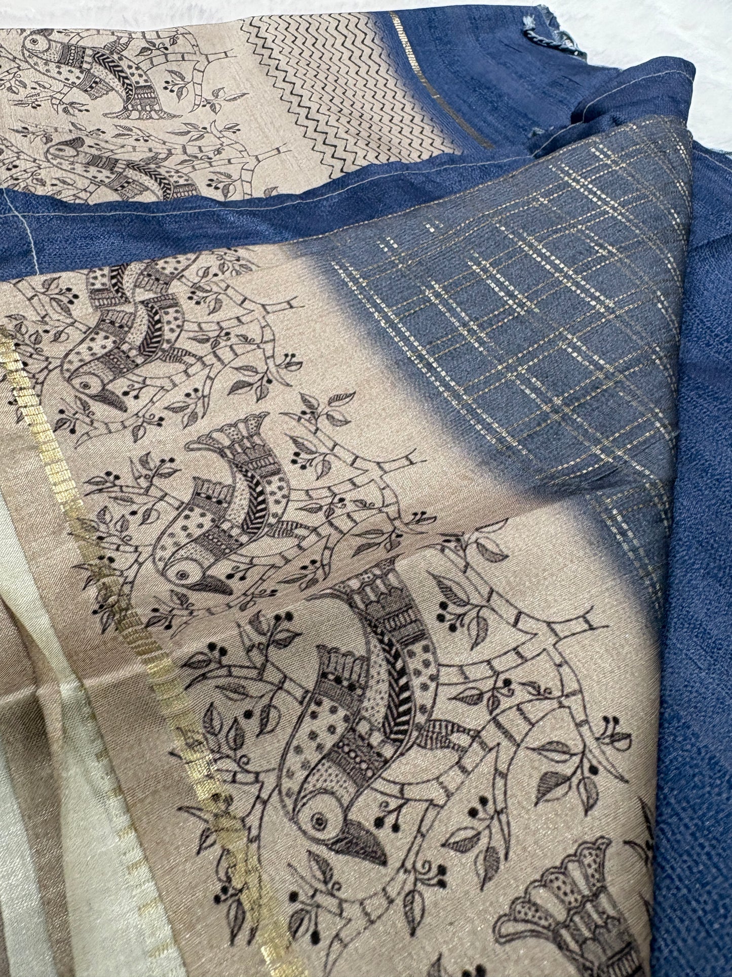 Blue Kalamkari Tussar Fancy Saree-M101