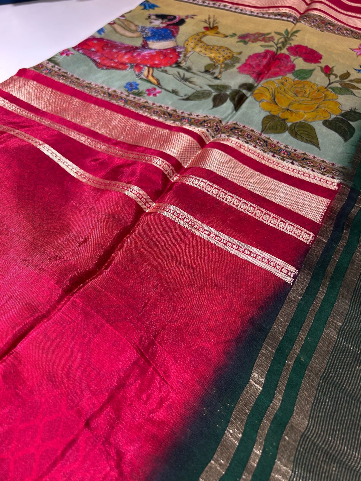 Kalamkari Printed Semi Mysore Silk Saree Pink-AP16