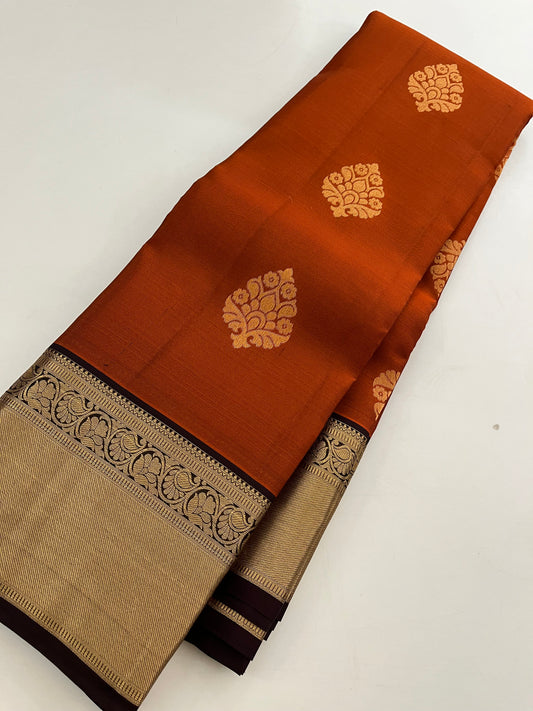 Rust orange x Snuff Kanchipuram Silk Saree